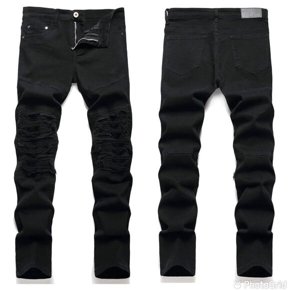 RXXKKK Men's Classic Regular Fit Zipper Fly Biker Jeans - Picture 1 of 16
